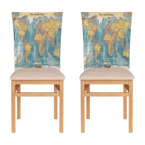 STAYTOP 4Pcs Retro World Map Chair Back Cover for Dining Room,Dinner Chairs Cover, Chair Slipcover for Kitchen Hotel Holiday Party Decor Cover
