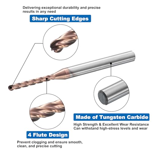 Image of HARFINGTON Ball Nose End Mill 4 Flute 1 /8 inch Diameter 1 /4 inch Shank Tungsten Carbide Uncoated Spiral CNC Router Bits 1 inch Cutting Length Single End Ball for Carving Engraving Grinding