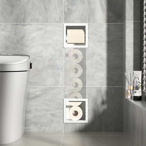 Bernkot Unterputz Toilettenpapierhalter 74×20.8×14cm,Edelstahl KloPapierhalter für Toilettenpapier Aufbewahrung,Unterputz-Schrankmodul für Toilette,Weiß
