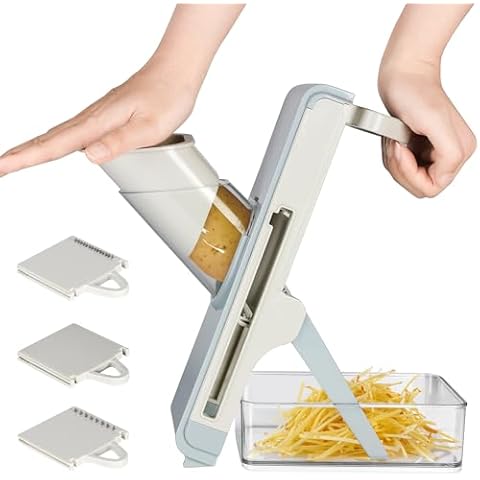 Safe Mandoline Slicer for Kitchen, Professional 4 in 1 Vegetable Chopper with Container Kitchen Food Slicer, French Fry Cutter Julienne Dicer, Detachable Easy to Clean Kitchen Chopping Artifact Cover