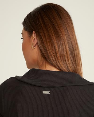 Image of BYLT Ribbed Long Sleeve Bodysuit for Women with Built-In Bra - Collared Moisture Wicking Body Suit - Fitted Thong Bodysuits