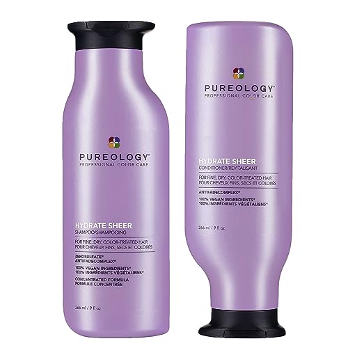 Pureology Hydrate Sheer, Moisturising Shampoo and Conditioner Set, For Fine, Colour Treated Hair, Vegan Formulas, Sulphate Free for a Gentle Cleanse Pureology Hydrate Sheer, Moisturising Shampoo and Conditioner Set, For Fine, Colour Treated Hair, Vegan Formulas, Sulphate Free for a Gentle Cleanse