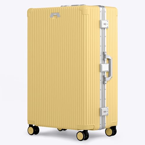Image of Nobl Travel Zipperless Check In Suitcase - Aluminum Frame, Check In luggage 30.2x20x12 Airline Approved by Noble Travel - Polycarbonate Shell - Dual TSA Locks, 360 Spinner Wheels - Butter Yellow