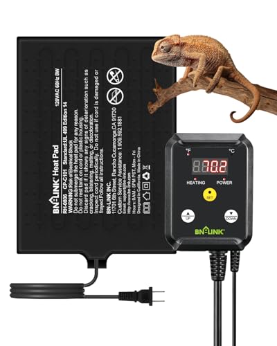 BN-LINK Durable Reptile Heating Pad 6' X 8' with Digital Thermostat Under Tank Heater Terrarium Warmer Combo Set for Turtles, Lizards, Frogs, and Other Reptiles
