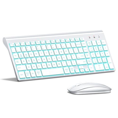 Image of Wireless Backlit Keyboard and Mouse Ultra Slim Combo, TopMate 2.4G Silent Compact 2400DPI Mouse and Scissor Switch Keyboard Set, Batteries Included, for PC /Laptop /Windows /Mac /Gaming - BL Matte White