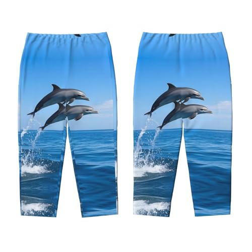 Pajama Pants Pajama Bottoms with Elastic Waistband Sleepwear Lounge Pants, Ocean Dolphin Jumping Out Sea3