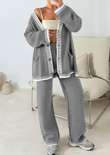PRETTYGARDEN Lounge Sets for Women Fall 2025 Loungewear 2 Piece Outfits Cardigan Sweaters Track Suit Matching Winter Clothing