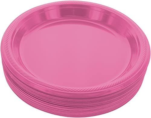 Amcrate Disposable Plastic Plates Bright Pink, 10.4 Inches Plastic Dinner Plates, Strong and Sturdy Disposable Plates for Party, Dinner, Holiday, Picnic, or Travel Party Plates, Pack of 50