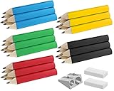 Marspark 30 Pcs Short Triangular Fat Pencils Bulk 3.5 Inch Wooden Triangular Jumbo Pencils for Preschoolers, Kindergarten, Toddlers and Beginners with Sharpener and 2 Erasers(Vivid Colors)