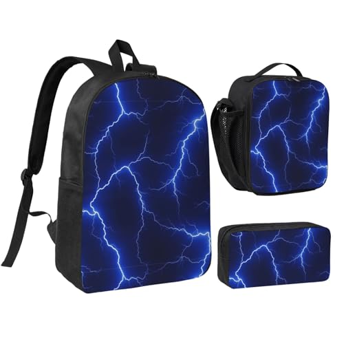 Backpack Set - With Lunch Bag & Pencil Case For Unisex (for Lightning Blue)