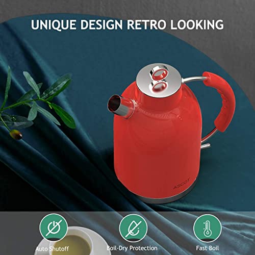 ASCOT Stainless Steel Electric Tea Kettle, 1.7QT, 1500W, BPAFree