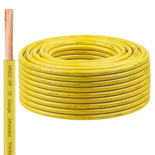 Image of XRDS -RF 12 AWG Stranded THHN Wire - Yellow, 100FT - Oxygen-Free Copper Electrical Wire with Nylon Jacket - Building Wire for Conduit, Industrial, Commercial, and Residential Use