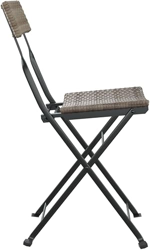 Miniatura 6 de Folding Bistro Chair Set of 2, Grey Poly Rattan, Powder-Coated Steel, 17.7x15.7x31.1 in, Durable Outdoor Seating for Balcony, Patio, Garden