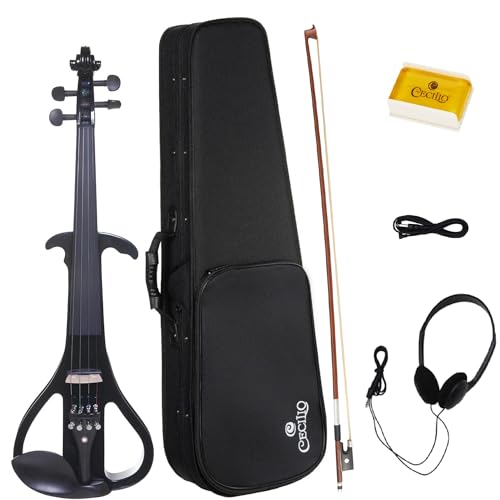 Cecilio Silent Electric Solid Wood Violin with Ebony Fittings, Full Size 4/4 Electric Violin for...