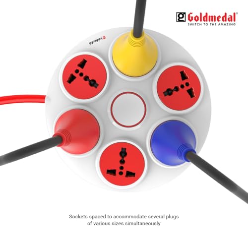 Image of COPPE-RICO Goldmedal 360 Degree Power Strip (White) Pack of 1, 6-Outlet International Sockets, 3-Pin 2 Meter Cable, Master Switch with Led Light Indicator and Overload Protector for Home & Office