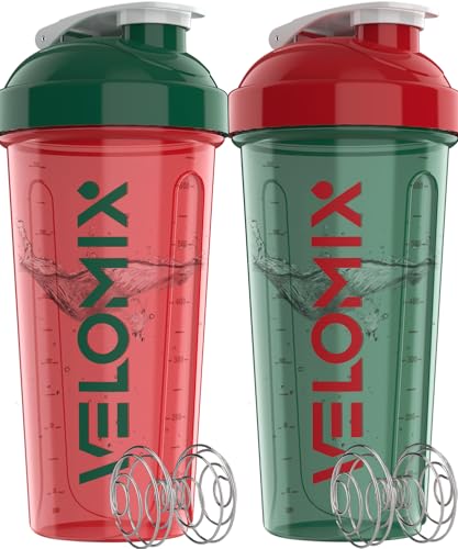 VELOMIX -2 Pack- 28 oz Protein Shaker Bottles for Protein Mixes - 2x Wire Whisk | Leak Proof Shaker Cups for Protein Shakes and Pre Workout | Protein Shaker Bottle Pack (D1) Viva Palette