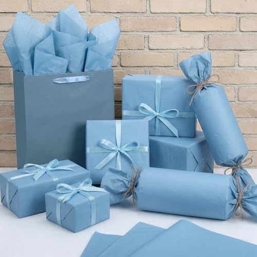 Image of woric 160 Sheets Blue Tissue Paper for Gift Bags 20 X 14 Inches Baby Blue Tissue Paper Bulk for DIY Crafts Weddings Bridal Shower Baby Shower Boy Decorations