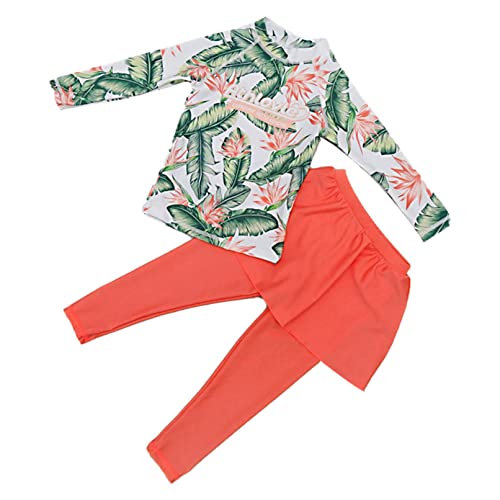 Sxiwei Kids Girls Summer Long Sleeve Swimsuit Rashguard Shirt Top with Skirt Atteched Pants Set