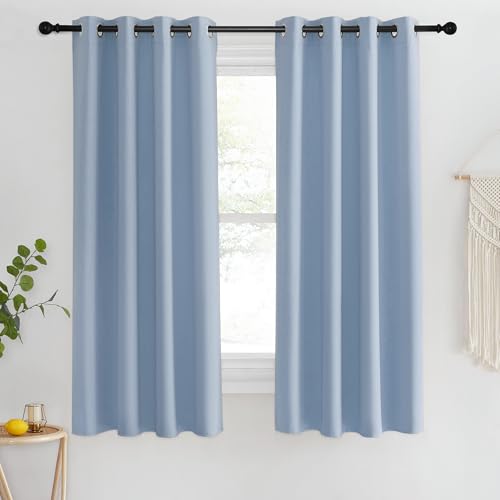 NICETOWN Blackout Short Curtain 63 inches Long for Windows, Thermal Insulated Curtain Grommet Room Darkening Window Treatment for Bedroom/Living Room, 1 Panel, W46 x L63, Vintage Blue