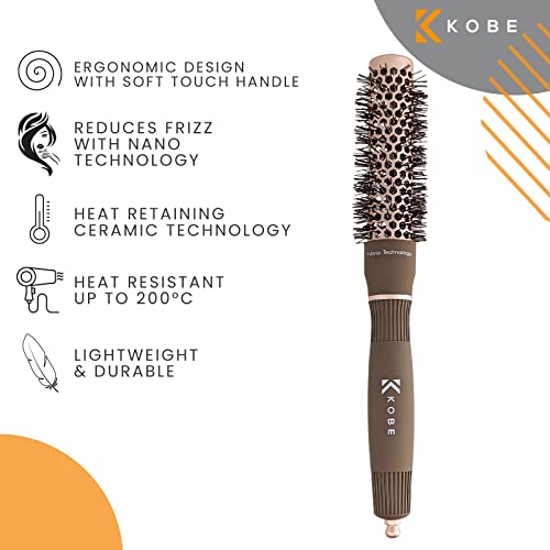 Kobe Professional Heat-Retaining Ceramic & Ionic Round Hair Brush for Blow Drying - With Nanotechnology - 25mm Barrel Brush - Blow Dry Hair Brush,Curling Brush-For Styling, Straightening & Detangling - Image 2