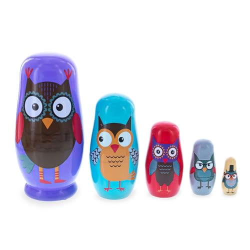 BestPysanky Set of 5 Wise Owls Family Wooden Nesting Dolls 5.75 Inches