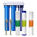 iSpring WCB32CKS+AHPF12MNPT12X2 Heavy Metals Whole House Water Filter System w/ 3/4'' Push-Fit Braided Stainless Steel Hose Connectors, Reduces Lead, Chloramine, PFAS, Chlorine, Sediment