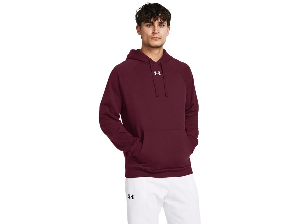 Under Armour Men's (609) Maroon/White Rival Fleece Hoodie Sweatshirt, Medium, M