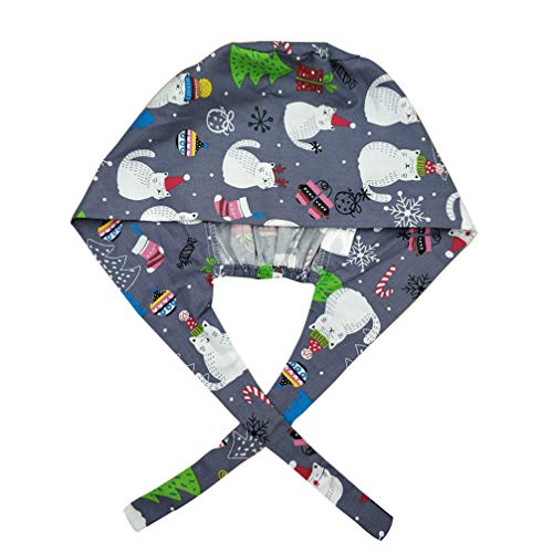 Kesyoo Hats Unisex Bouffant Hat Adjustable Cotton Sweatband Cap Sweat Absorbing Strap Hat Christmas Snowman Cat Printed Working Hat For Salon Restaurant Factory Hooey Hats #TOP30