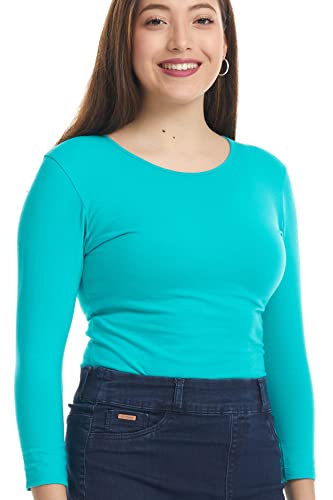 Image of ESTEEZ Women's 3 /4 Sleeve Wide Neck Layering T-Shirt - Modest Cotton Stretch Fitted Base Layer Top