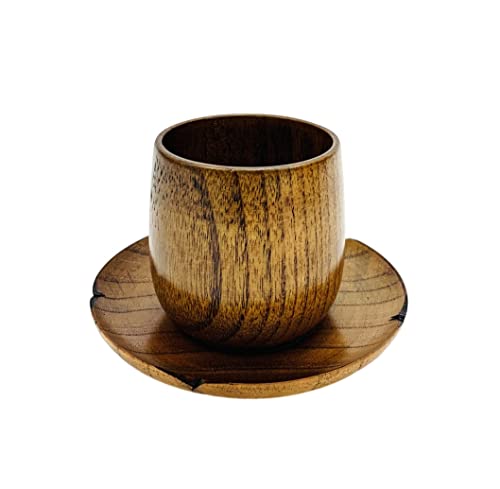 Japanbargain 4079+4103 4103+4079, Wooden Tea Cup And Saucer Set Wooden Water Mug Coffee Mug Japanese Zen Style Teacup 4 Ounce cover
