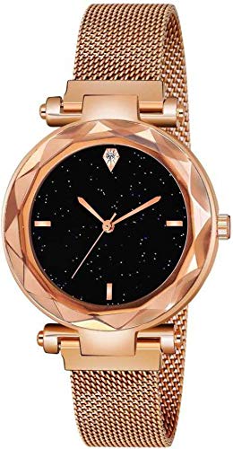 TIMESPACE Luxury Fashion Girls Quartz Rhinestones Watches Ts-4024 Starry (Black dial Gold Strap) Ladies Wrist Watch with Thin Magnetic Strap for Girls (B07THL6WPK) Amazon Price History, Amazon Price Tracker