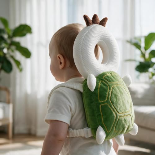 Image of Baby Head Protection Backpack - Soft Lightweight Fall Cushion for Toddlers During Crawling & Walking, Helps Ease Impact from Backward Tumbles(Green Turtle)
