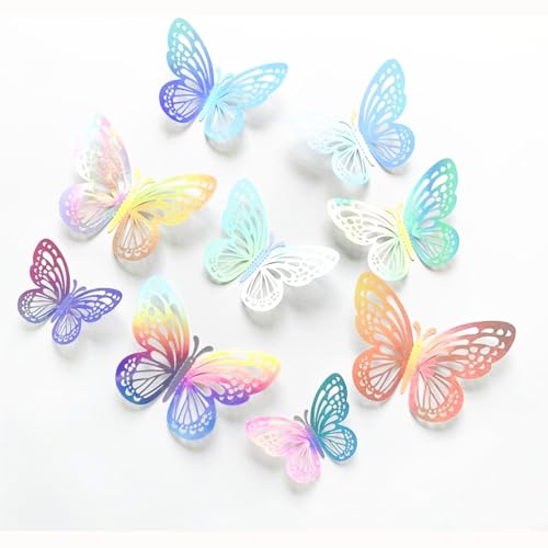 Bessy shop 36 Stück 3D Schmetterlings-Set Bunter Laser Schmetterling Deko in 3 Größen | Bunte Acryl-Aufkleber für Spiegel & Wände | Party-Deko