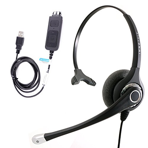 Voip Headset With Usb Headset Adapter For Softphones, Bria X-Lite, Skype. Best Sound Quality Noise Cancel Mic Monaural Headset Compatible With Jabra Qd #TOP19