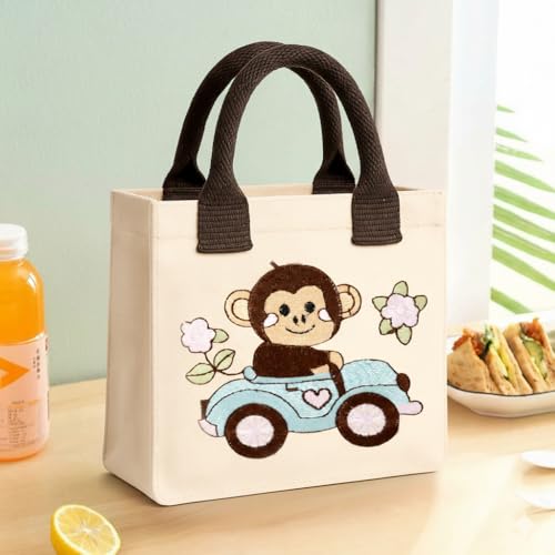 Image of Kids Lunch Bag | Cute & Stylish Embroidery Mini Tiffin Bag for Boys & Girls | Cute Cotton Cartoon Design I Picnic Tuition School, Preschool & Playschool | Gift for Birthday