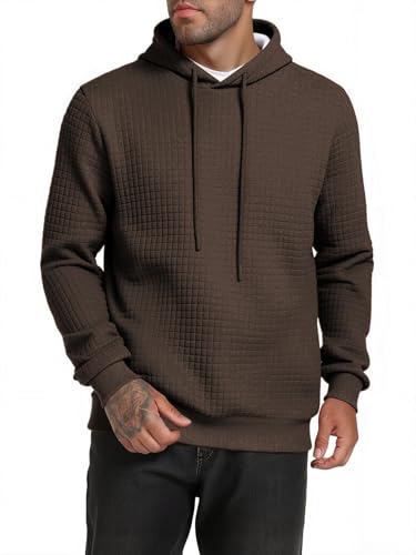 TUREFACE Men’s Waffle Knit Hoodie Long Sleeve Pullover Casual Drawstring Hooded Sweatshirt for Gym Dark Brown, Large (US43)