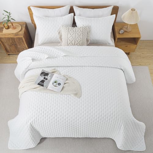 Image of Andency White Queen Size Quilt Bedding Set (90x96 Inch), 3 Pieces Soft Lightweight Bedspread Coverlet, Terracotta Boho Summer Quilt, 2 Pillow Shams