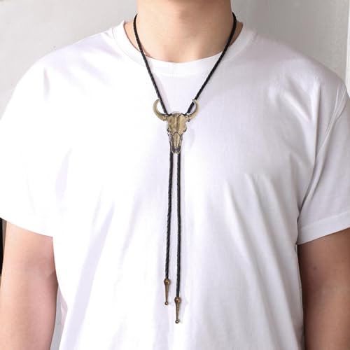 Image of GelConnie Bolo Ties for Men Women Western Cowboy Tie Mens Western Necklace Leather Necktie Gold Bolero Tie Cowboy Necklace