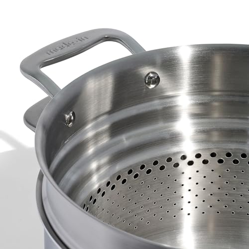 Made In Cookware - 8 Quart Stainless Steel Stock Pot with Lid and Pasta Insert - 5 Ply Stainless Clad - Professional Cookware - Made in Italy - Induction Compatible - Image 2