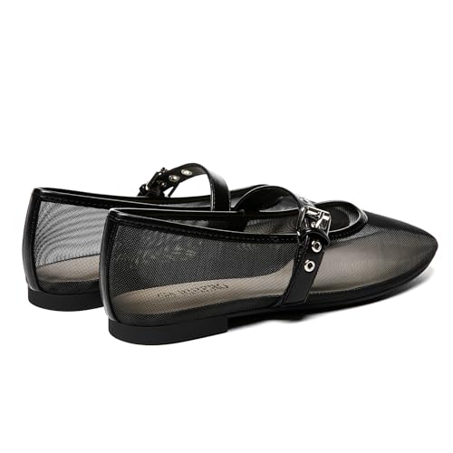 Image of Rihero Mesh Ballet Flats for Women Square Toe Mary Jane Flats Comfortable Casual Ballerina Shoes