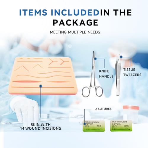 Image of Suture Practice Kit for Students, Complete Set Includes Pre-Cut Wounds Pads, Tools Kit, Perfect for Students Educational Demonstration(Education Use Only)