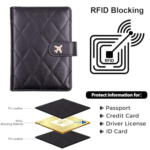 Image of Melsbrinna Premium Leather Passport Holder Covers Case, Waterproof Rfid Blocking Travel Wallet Passport Holder with Pen Holder, Cute Passport Book for Women /Men