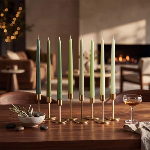 Image of MTLEE 32 Pcs Long Taper Candlestick Bulk 10 Inch Smokeless, Green | Paraffin Wax Cotton Wick, Colorful Vibrant for Dinner Wedding Party Church, Unscented Table Centerpiece Decor