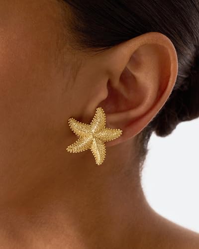PAVOI 14K Gold Plated Starfish Statement Stud Earrings for Women | Trendy Jewelry Alluring Ocean-Themed Dangling Earrings2