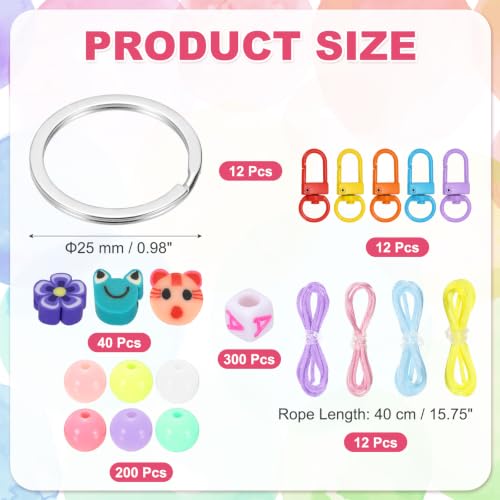 YELARXI Bead Keychain Making Kit, DIY Beadable Keychain Bars Making Alphabet Letter Key Rings Craft Set Heart Shaped Keyring Light Color & 576 Pcs -for(Bag Charm/Gifts/Party Favor) - Image 2