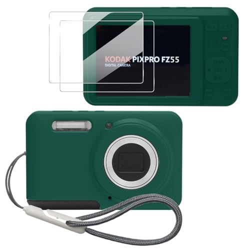 Image of Case for Kodak PIXPRO FZ55,FZ55 accessories,Soft Silicone Protective Case,Comes with 2 Screen Protectors and 1 Wrist Strap - Dark green