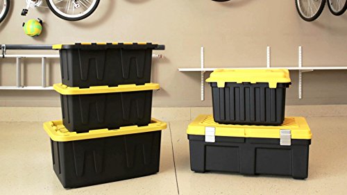 image for HOMZ 27 Gallon Durabilt Tough Storage Container, Black Base, Yellow Li
