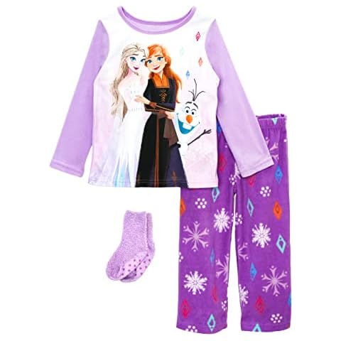 Prestigez Disney Frozen Princesses Girls 3 Piece Fleece Pajama Set With Socks, Frozen, Size 8 Cover
