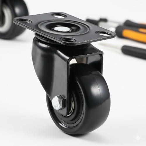 Image of ROLLEASE 1.5 inch 38mm Heavy Duty Caster Wheels | Soft Rubber Swivel Caster with 360 Degree Braking and Locking Furniture | Wheel Casters for Furniture, Baby Bed, Kitchen,Cabinet (Pack of 4) - Black