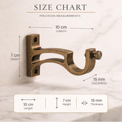 Image of Elite Aluminum Curtain Rod Brackets - Heavy-Duty Wall Mount Clamps for Curtain Rod Support for Door and Window Curtain Rods with Screw and Wall Plug - Pack of 2PCS (Brass Antique ARC)